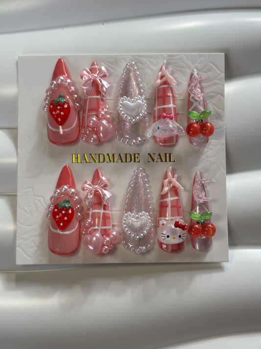 Cutesy Strawberry Pink Nails