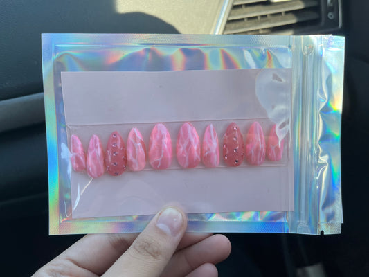 Pink Marble Press On Nails