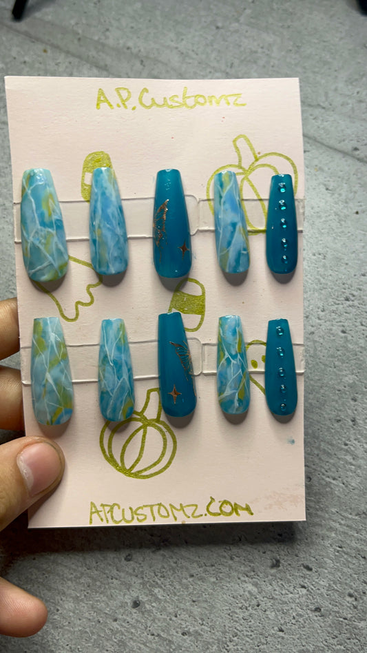 Blue Marble Press On Nails